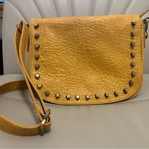 Yellow Studded Vegan Leather Crossbody Bag